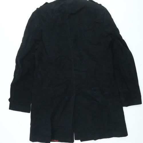 Zara Mens Black Overcoat Coat Size L Button