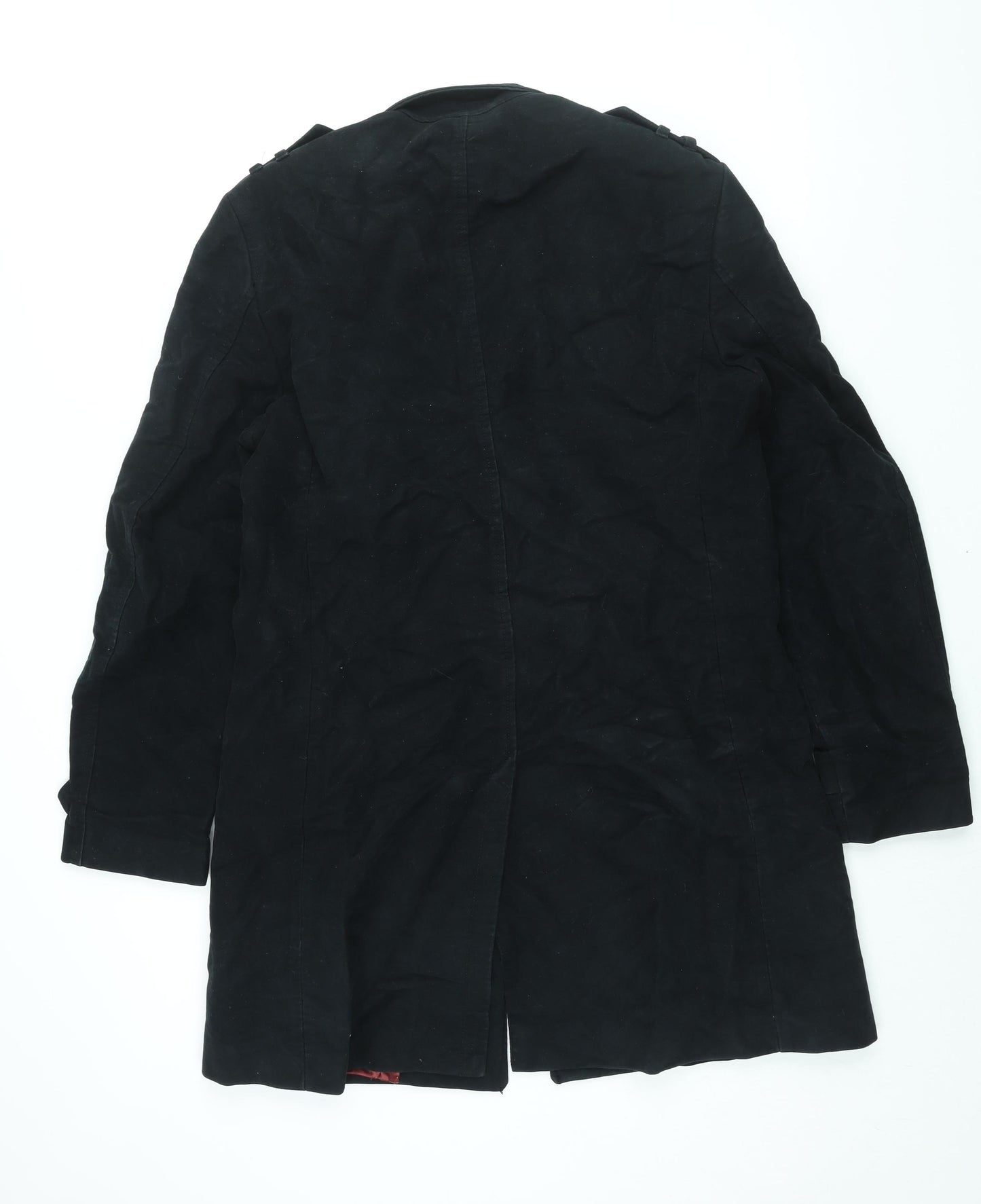 Zara Mens Black Overcoat Coat Size L Button