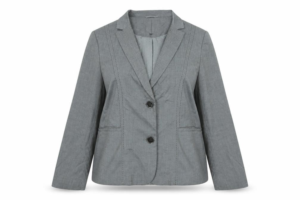 Front view of Debenhams women’s grey jacket blazer, size UK 18, button