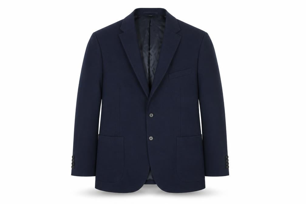 Front view of Marks & Spencer men’s blue polyamide jacket suit jacket, size 44, regular