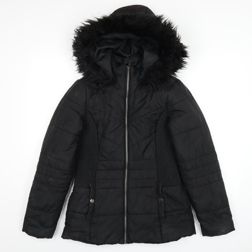Very Womens Black Puffer Jacket Coat Size 10 Zip