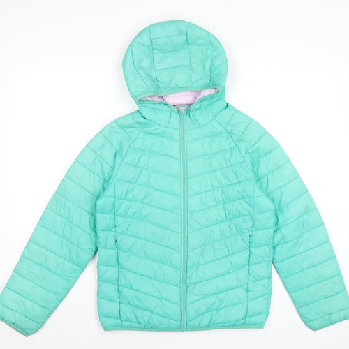 Marks and Spencer Girls Green Puffer Jacket Coat Size 12-13 Years Zip