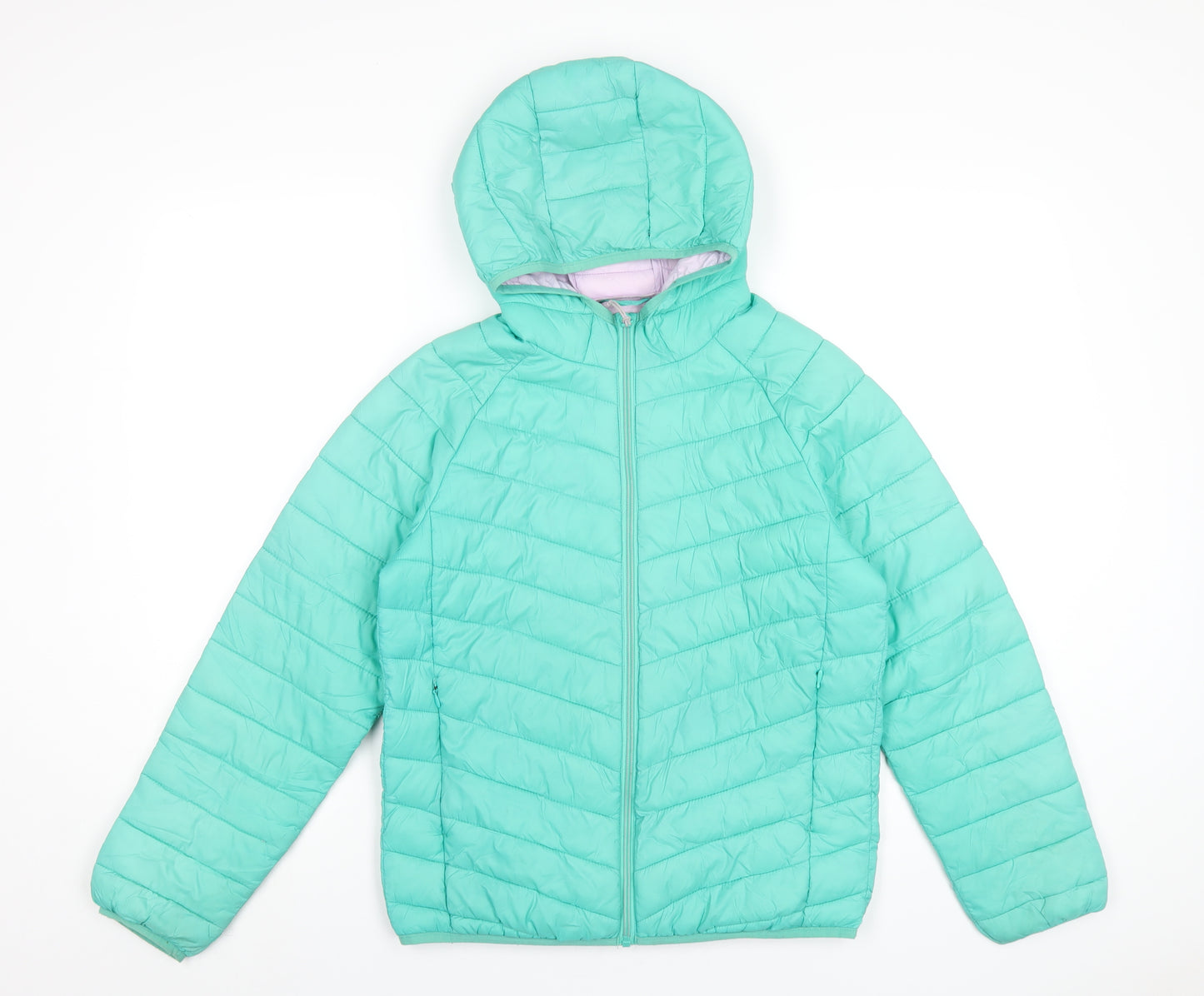 Marks and Spencer Girls Green Puffer Jacket Coat Size 12-13 Years Zip