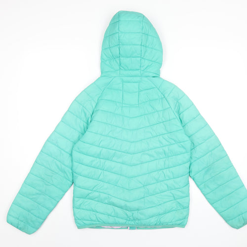 Marks and Spencer Girls Green Puffer Jacket Coat Size 12-13 Years Zip