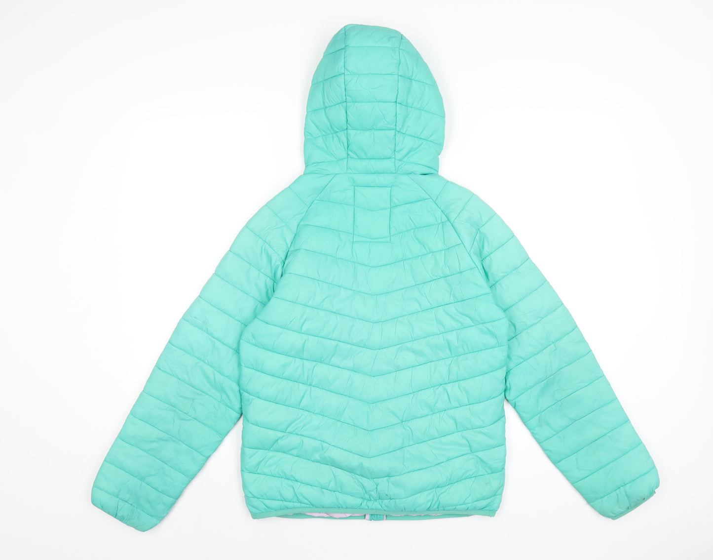 Marks and Spencer Girls Green Puffer Jacket Coat Size 12-13 Years Zip