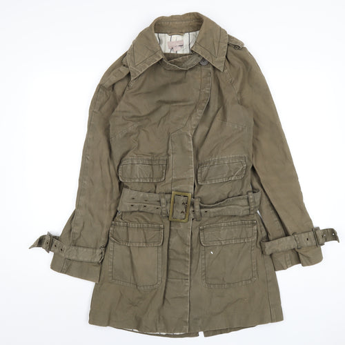 H&M Womens Green Trench Coat Coatigan Size 8 Button