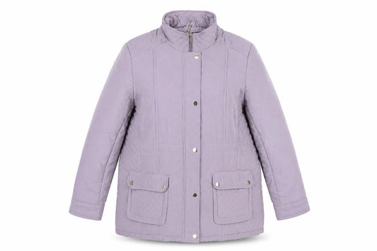 Front view of EWM women’s purple jacket coat, size UK 18, zip