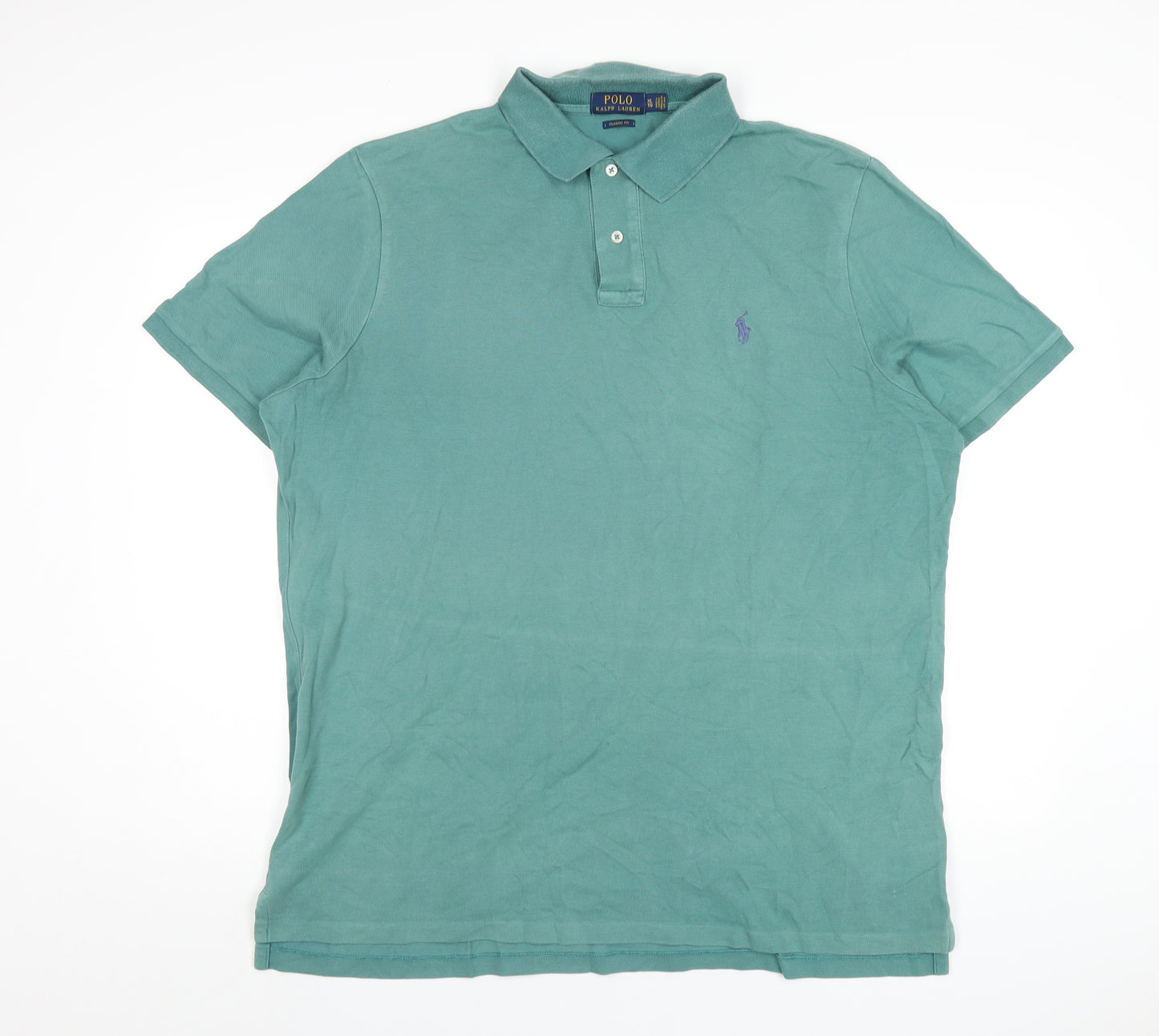 Polo Ralph Lauren Mens Green Cotton Polo Size XL Collared Button