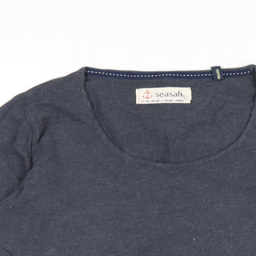 Seasalt Womens Blue Cotton Basic T-Shirt Size 10 Round Neck