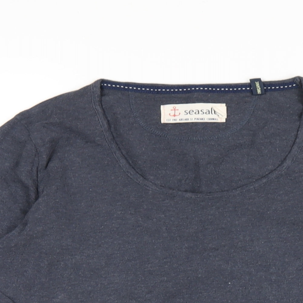 Seasalt Womens Blue Cotton Basic T-Shirt Size 10 Round Neck
