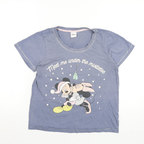 Disney Womens Blue Cotton Basic T-Shirt Size 8 Round Neck - Minnie Mouse Christmas