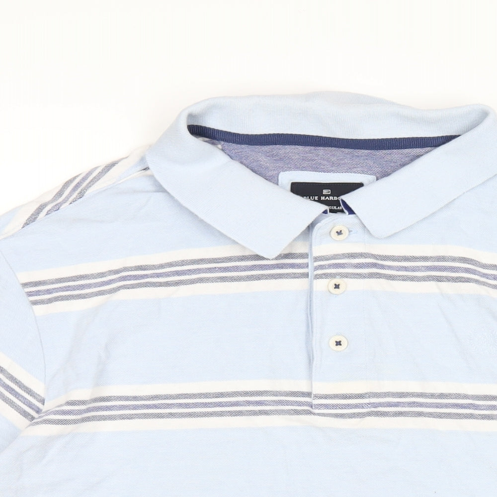 Marks and Spencer Mens Blue Striped Cotton Polo Size 2XL Collared Button