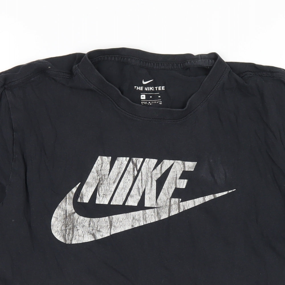 Nike Mens Black Cotton T-Shirt Size M Round Neck