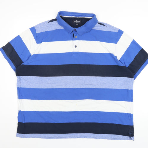 Marks and Spencer Mens Blue Striped Cotton Polo Size 3XL Collared Button