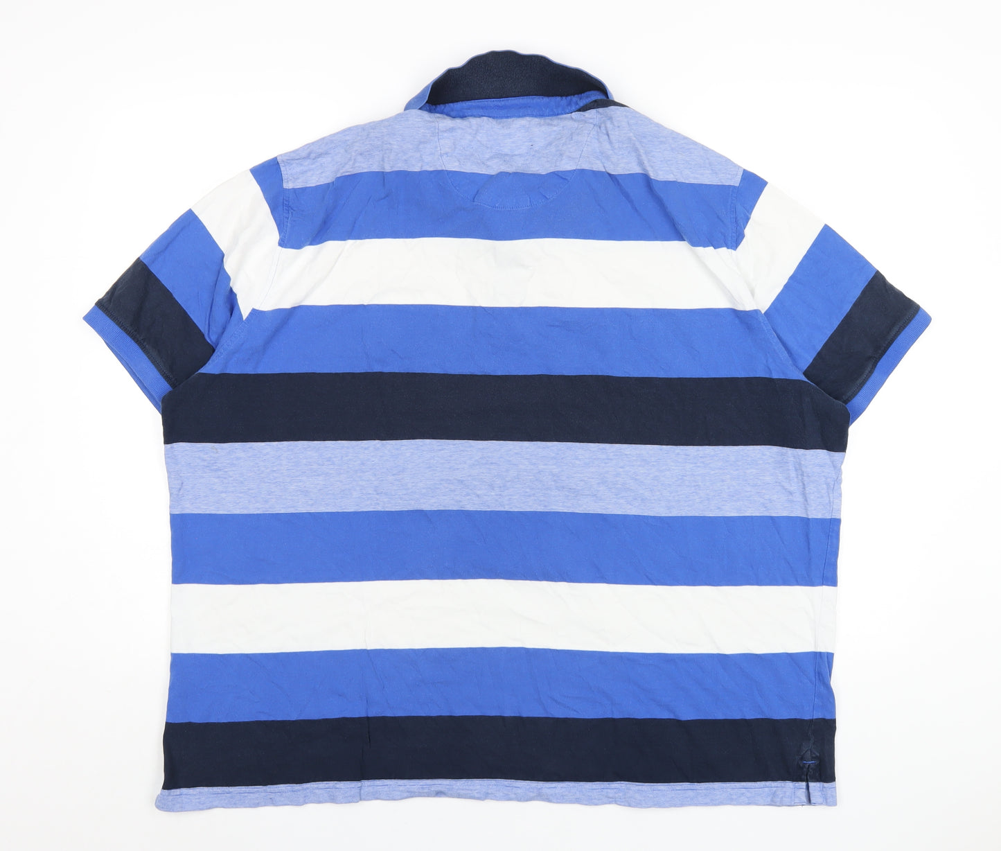 Marks and Spencer Mens Blue Striped Cotton Polo Size 3XL Collared Button