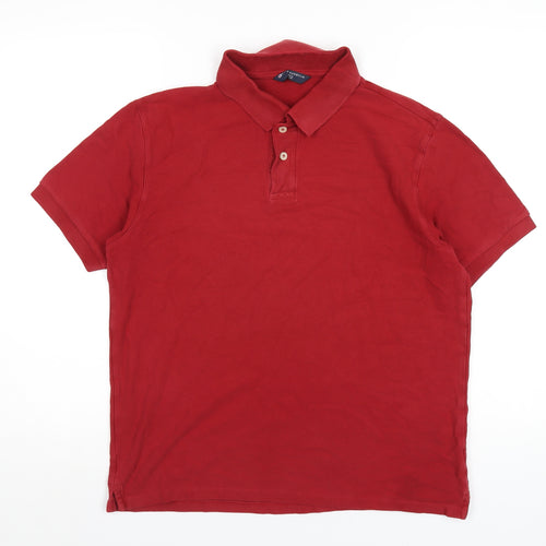 Marks and Spencer Mens Red Cotton Polo Size M Collared Button