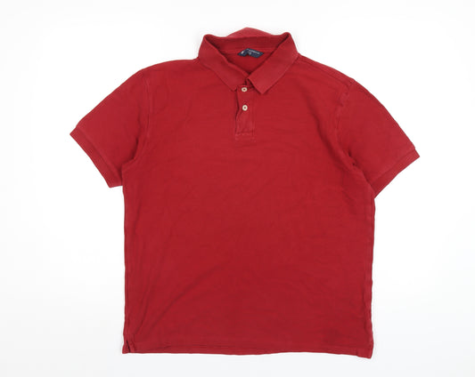 Marks and Spencer Mens Red Cotton Polo Size M Collared Button