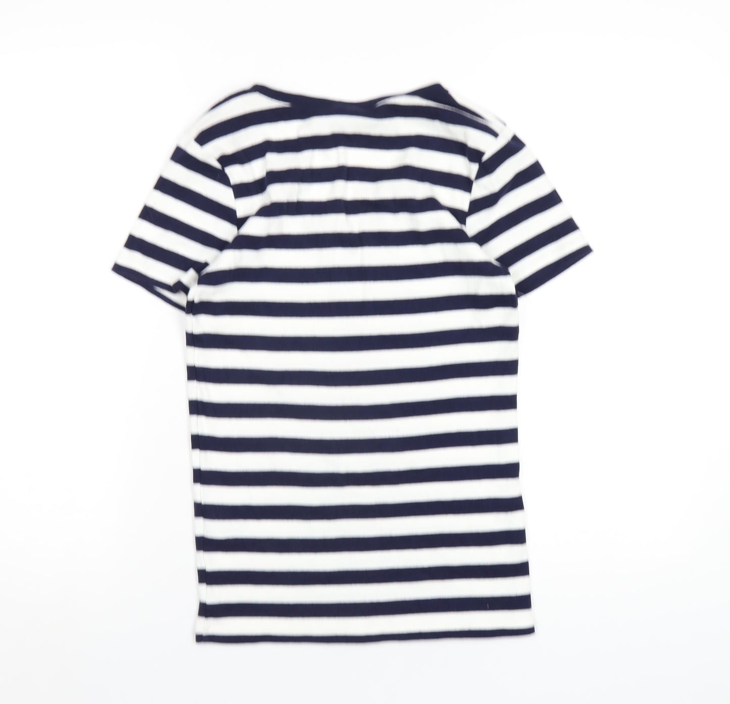 Ralph Lauren Sport Womens Blue Striped Cotton Basic T-Shirt Size L V-Neck