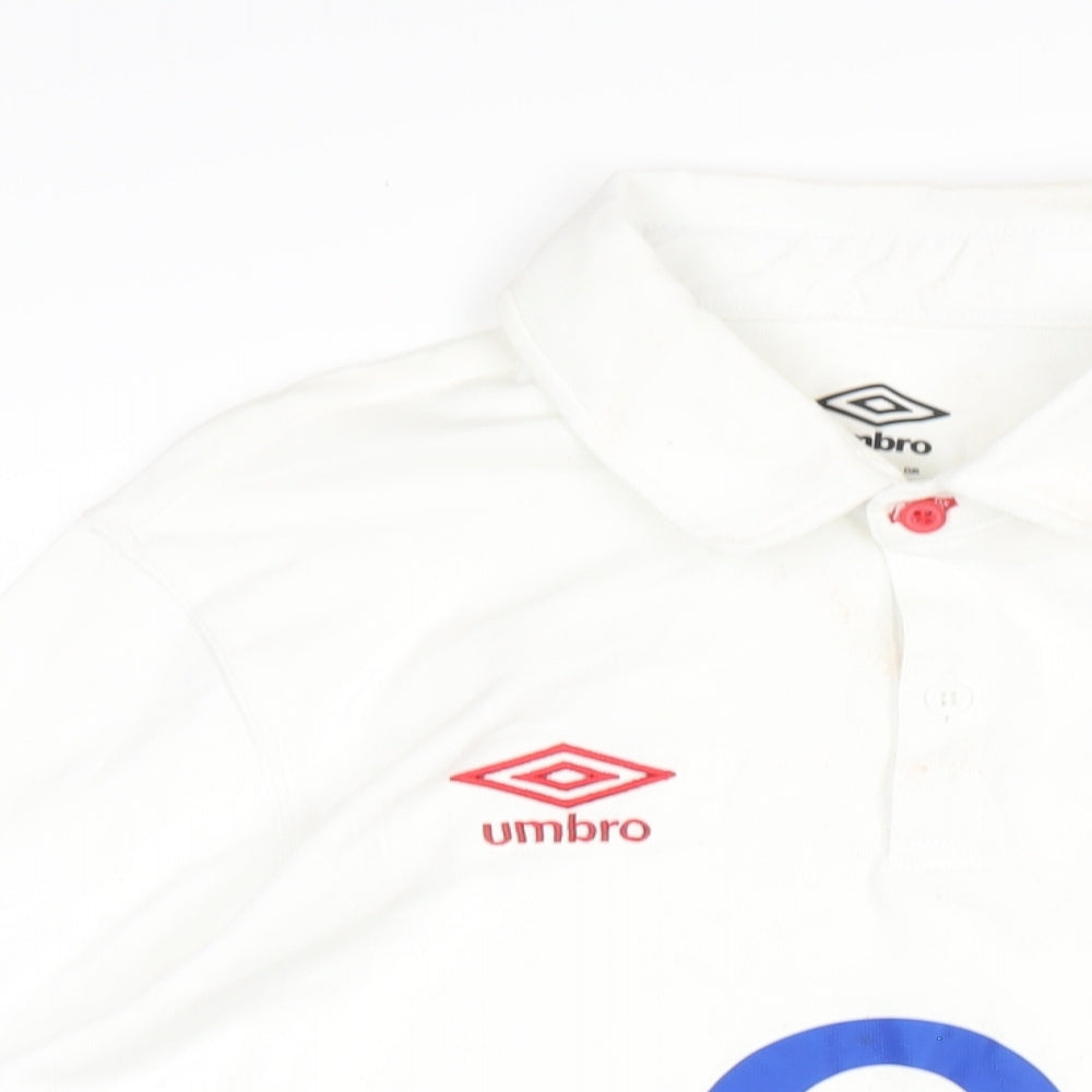 Umbro Mens White Cotton Polo Size XL Collared Button - England Rugby