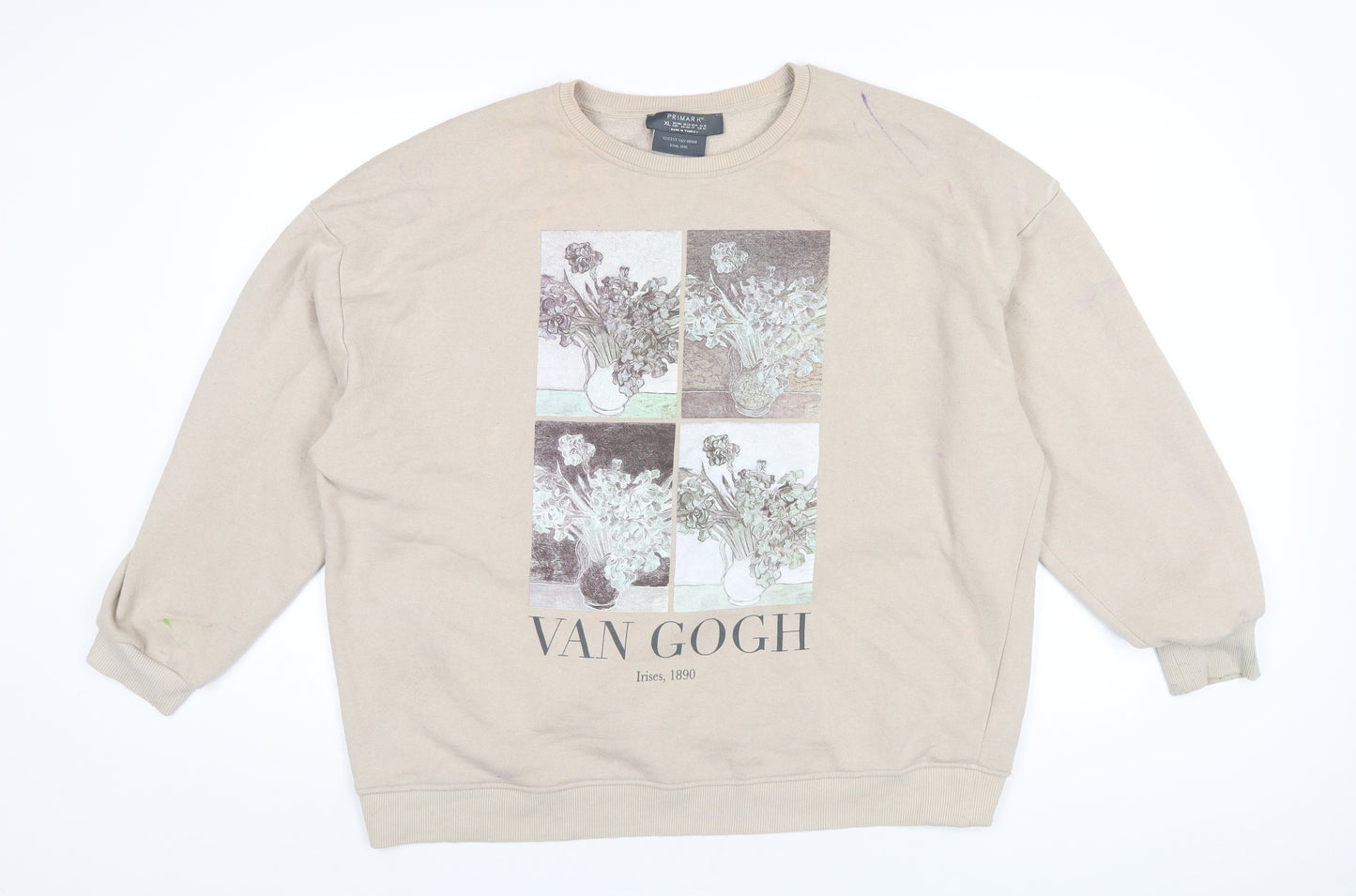 Vincent Van Gogh Mens Beige Polyester Pullover Sweatshirt Size XL - Vincent Van Gogh Irises, 1890