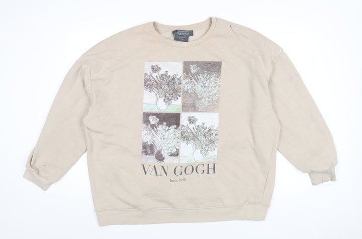 Vincent Van Gogh Mens Beige Polyester Pullover Sweatshirt Size XL - Vincent Van Gogh Irises, 1890
