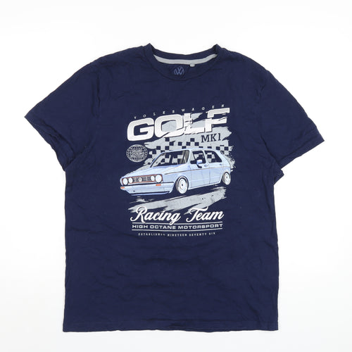 Volkswagen Mens Blue Cotton T-Shirt Size L Roll Neck - Volkswagen Golf Racing Team