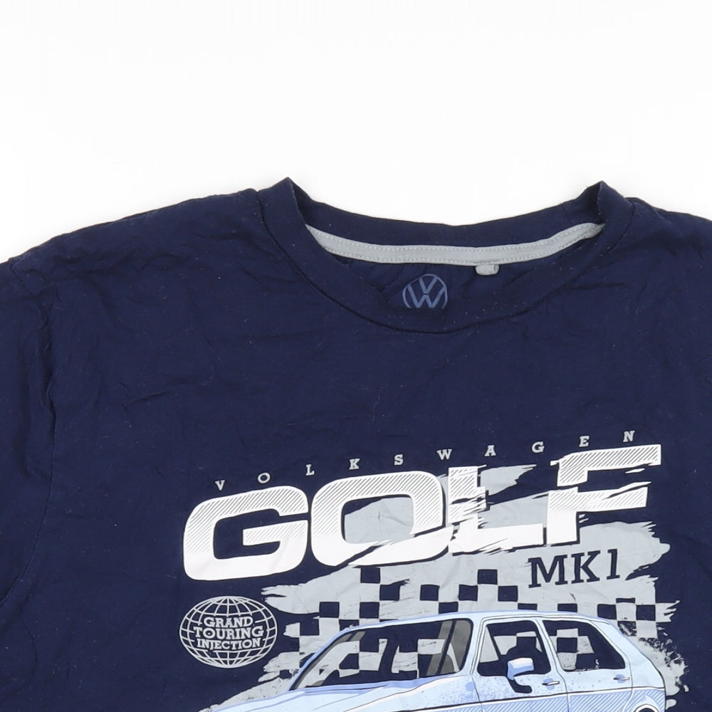 Volkswagen Mens Blue Cotton T-Shirt Size L Roll Neck - Volkswagen Golf Racing Team