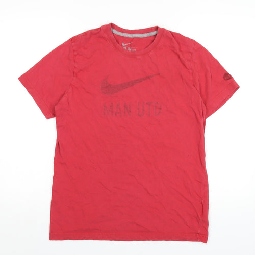 Nike Mens Red Cotton T-Shirt Size L Round Neck - Manchester United