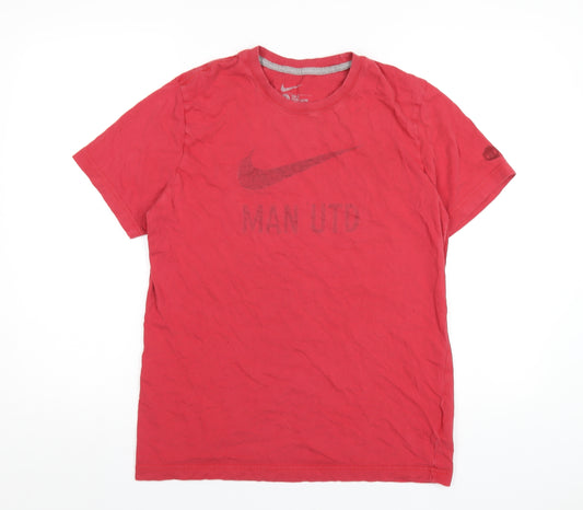 Nike Mens Red Cotton T-Shirt Size L Round Neck - Manchester United