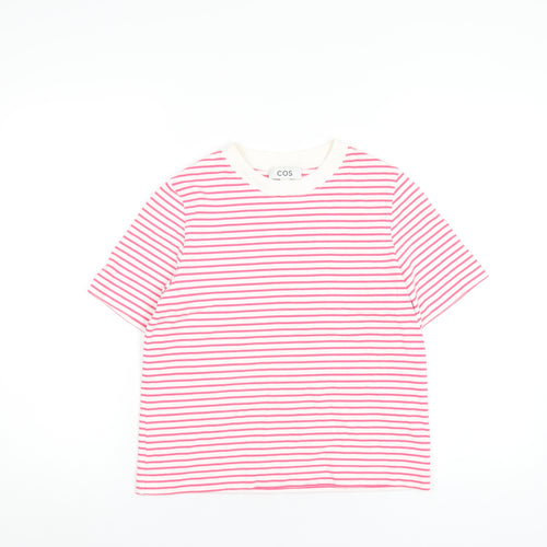 COS Womens Pink Striped Cotton Basic T-Shirt Size S Round Neck