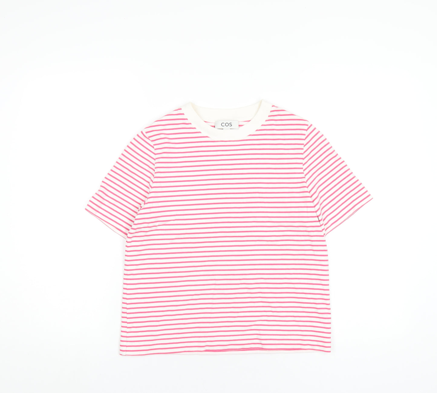 COS Womens Pink Striped Cotton Basic T-Shirt Size S Round Neck