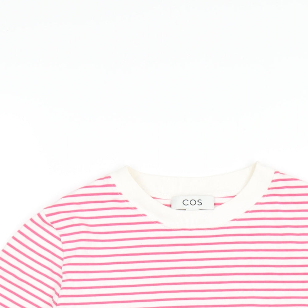COS Womens Pink Striped Cotton Basic T-Shirt Size S Round Neck