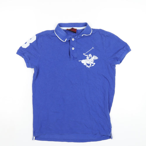 Beverly Hills Polo Club Mens Blue Cotton Polo Size S Collared Button