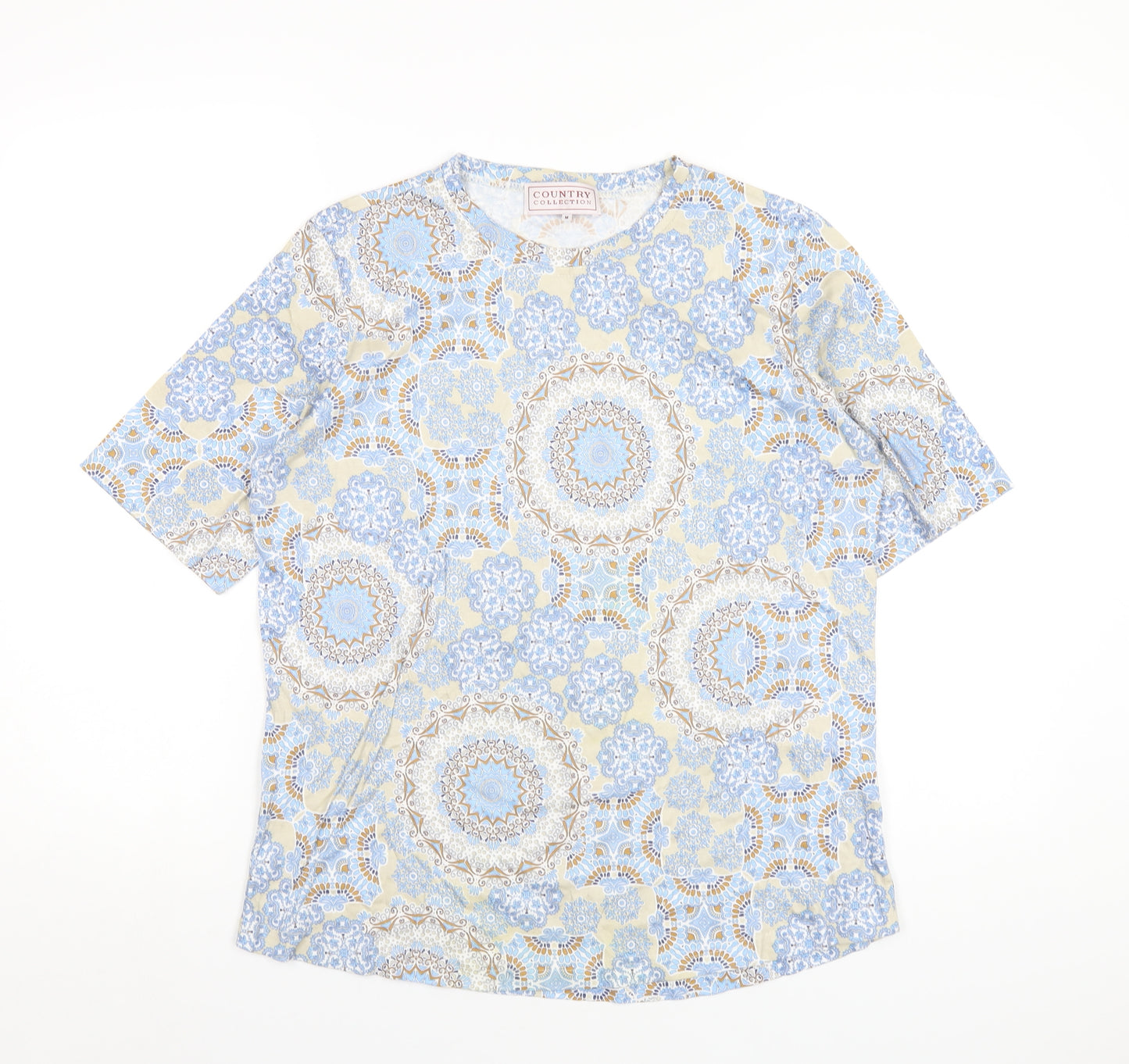 Country Casuals Womens Multicoloured Geometric Cotton Basic T-Shirt Size M Round Neck