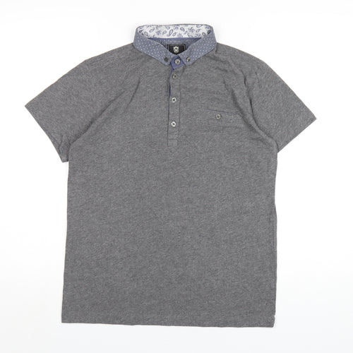 Steel & Jelly Mens Grey Cotton Polo Size S Collared Button