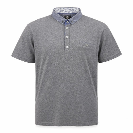 Front view of Steel & Jelly men’s grey cotton polo, size S, collared button