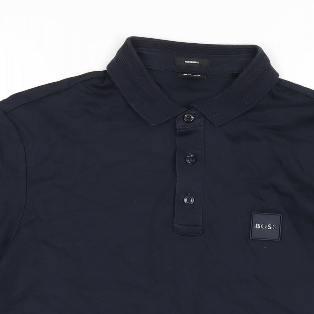 HUGO BOSS Mens Blue Cotton Polo Size M Collared Button