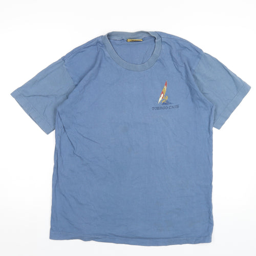 Tobao Cays Mens Blue Cotton T-Shirt Size L Round Neck