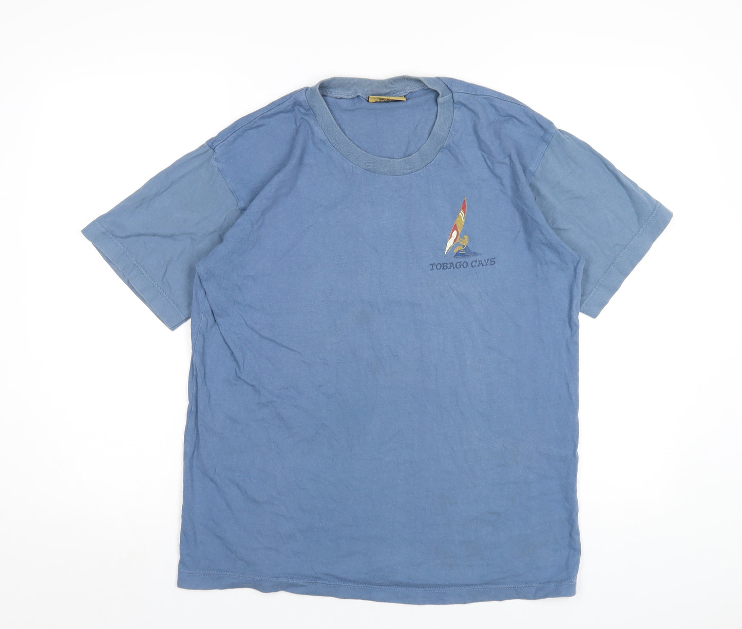Tobao Cays Mens Blue Cotton T-Shirt Size L Round Neck