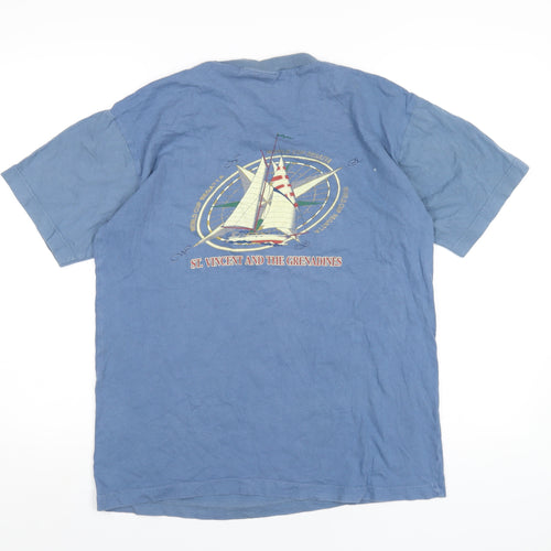 Tobao Cays Mens Blue Cotton T-Shirt Size L Round Neck
