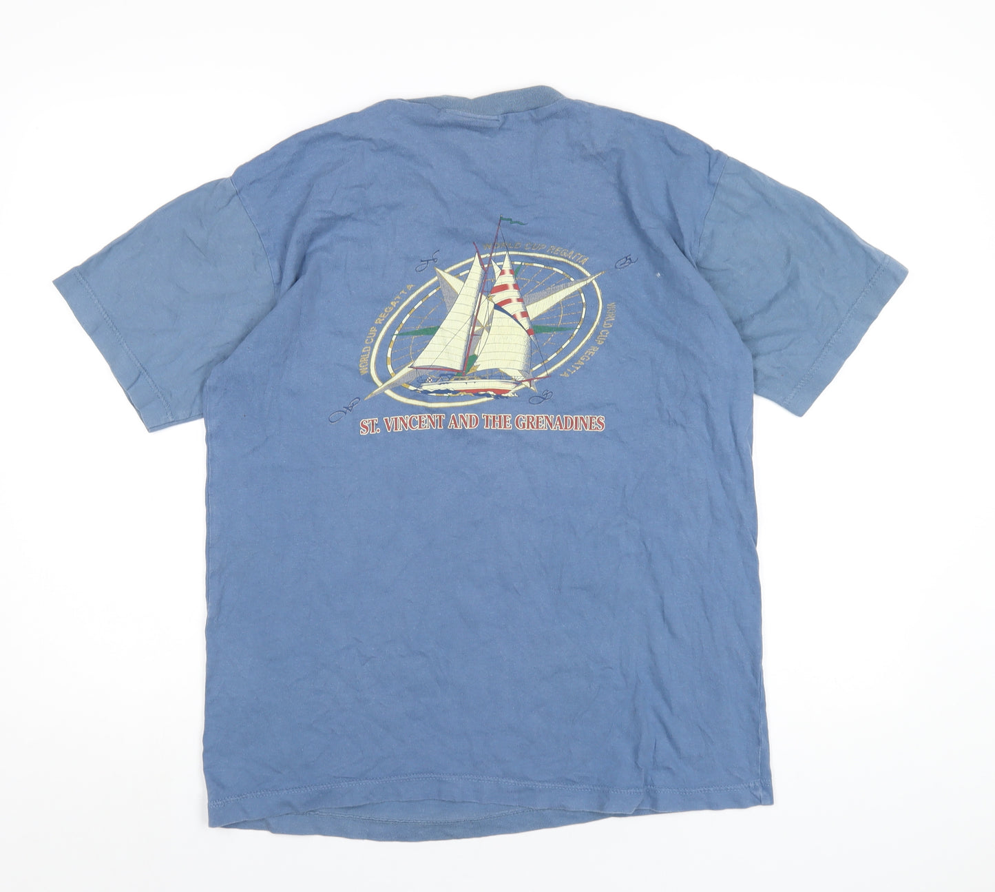 Tobao Cays Mens Blue Cotton T-Shirt Size L Round Neck
