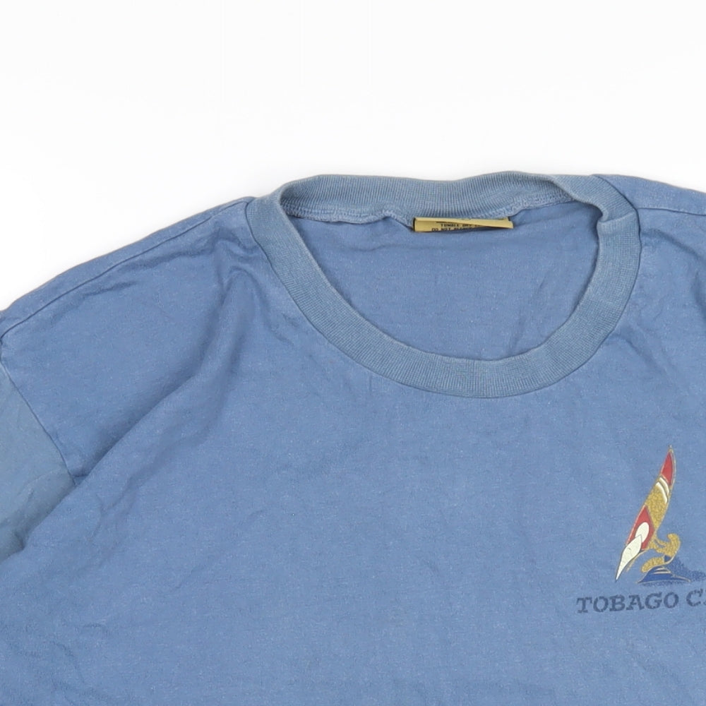 Tobao Cays Mens Blue Cotton T-Shirt Size L Round Neck