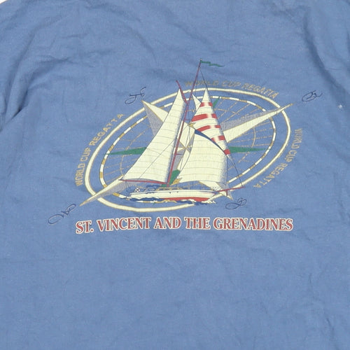 Tobao Cays Mens Blue Cotton T-Shirt Size L Round Neck