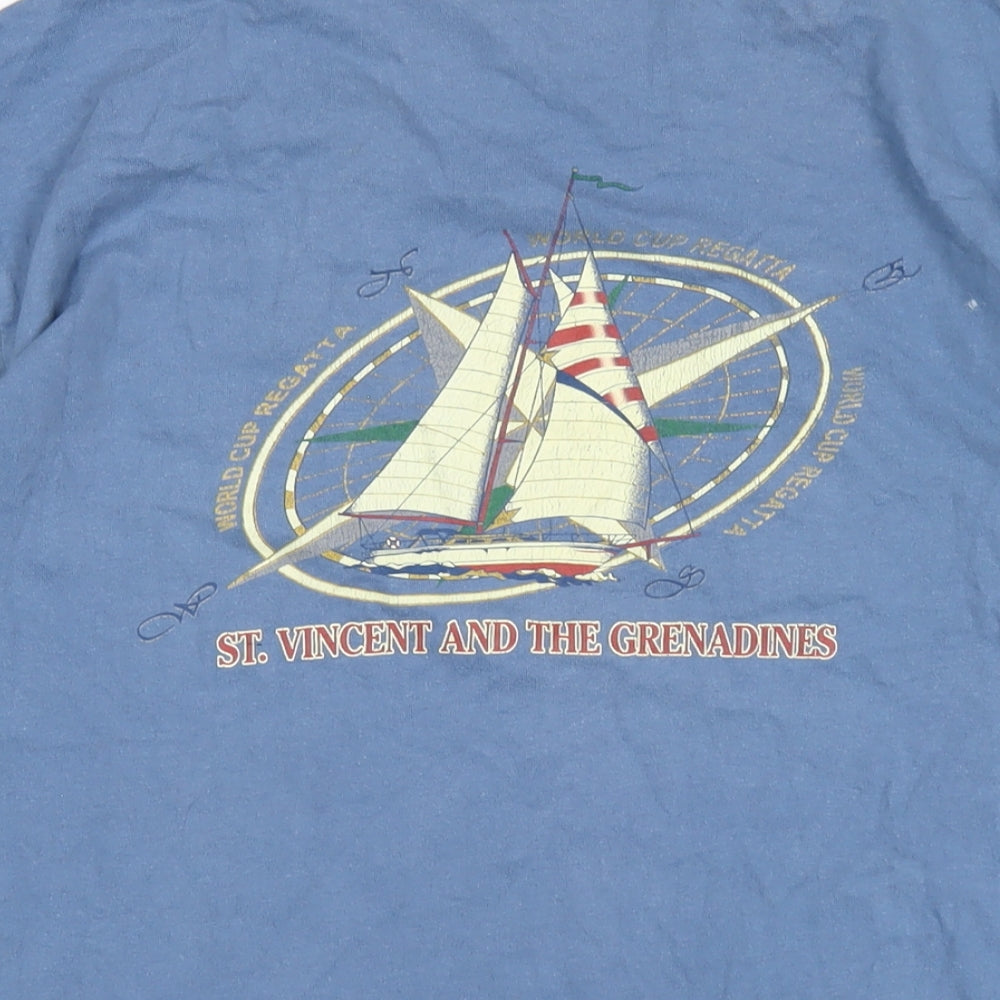 Tobao Cays Mens Blue Cotton T-Shirt Size L Round Neck