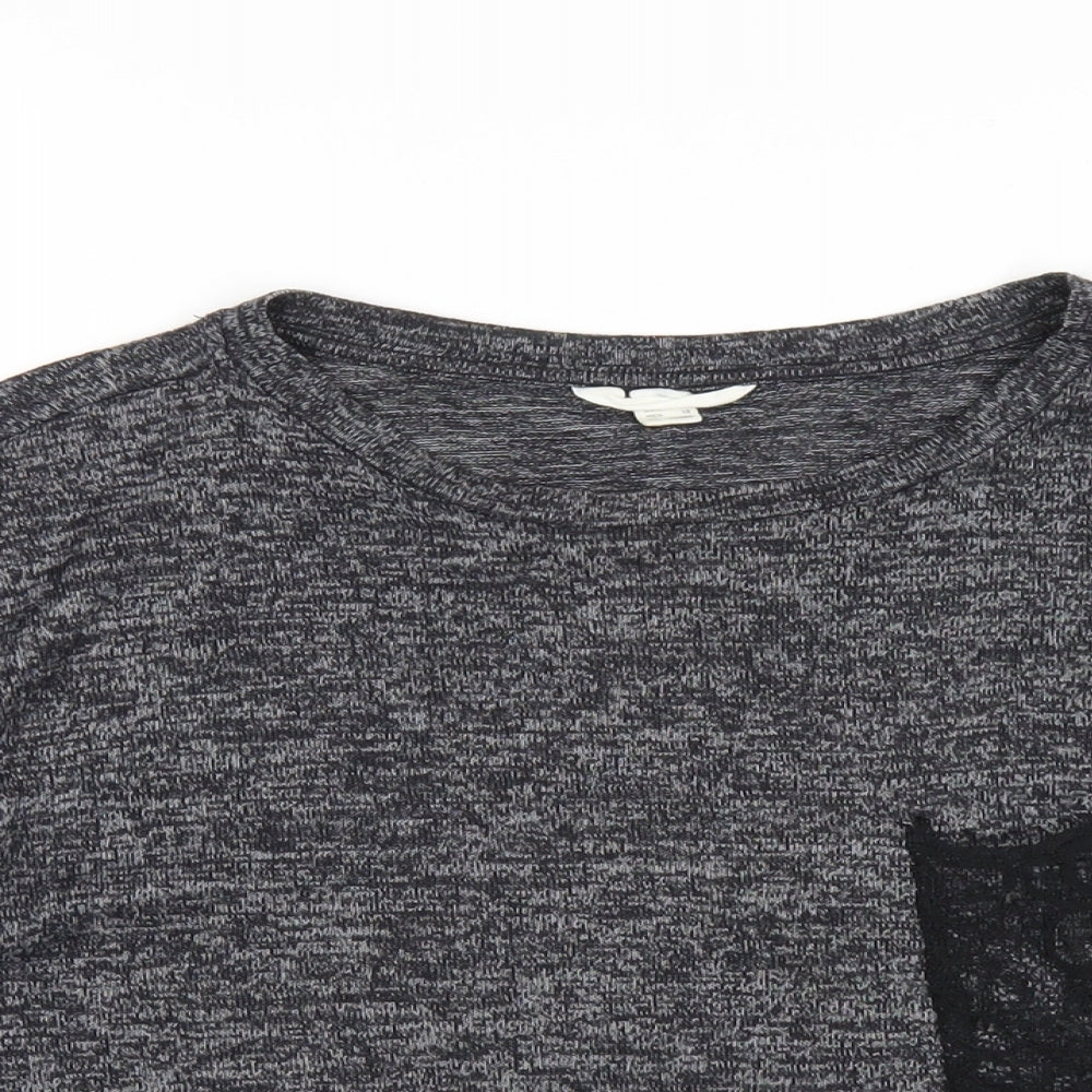 Springfield Womens Grey Polyester Basic T-Shirt Size M Round Neck