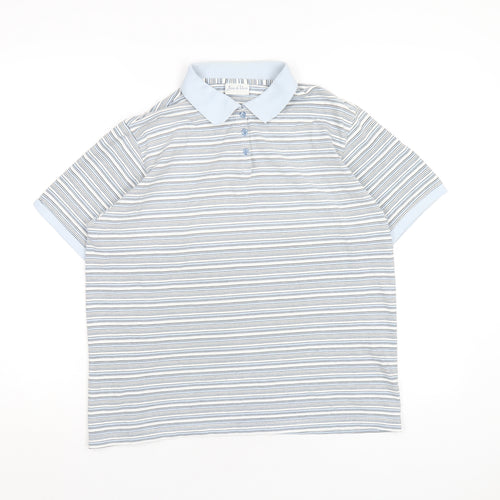 Joie de Vivre Womens Blue Striped Cotton Basic Polo Size 16 Collared