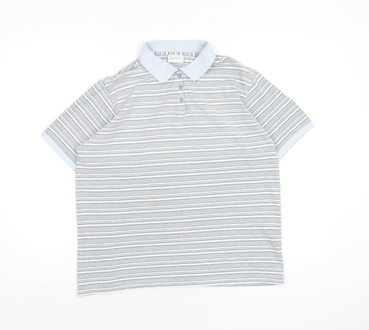 Joie de Vivre Womens Blue Striped Cotton Basic Polo Size 16 Collared