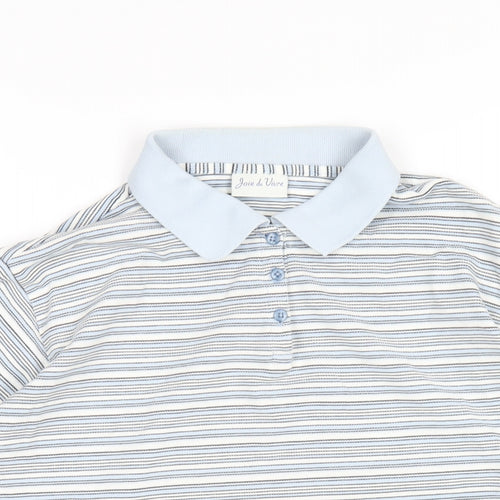 Joie de Vivre Womens Blue Striped Cotton Basic Polo Size 16 Collared