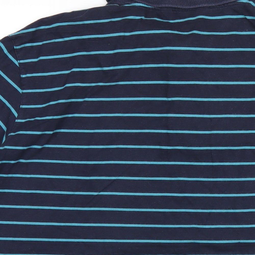 Marks and Spencer Mens Blue Striped Cotton Polo Size XL Collared Button