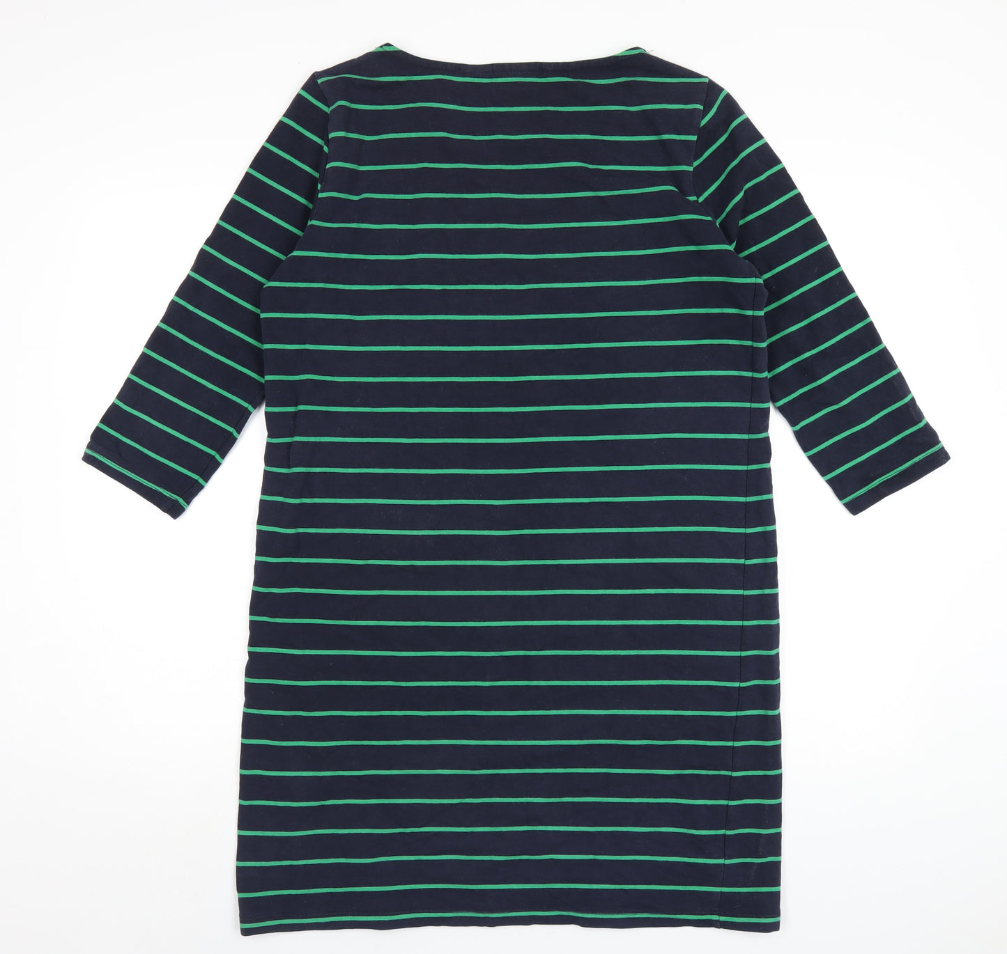 Adrienne Vittadini Womens Blue Striped Cotton A-Line Size M Round Neck Pullover